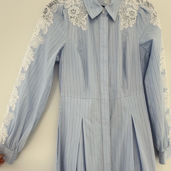 NWOT - ME + EM Cotton Stripe And Lace Midi Shirt Dress - SIZE 4 - Picture 9 of 12